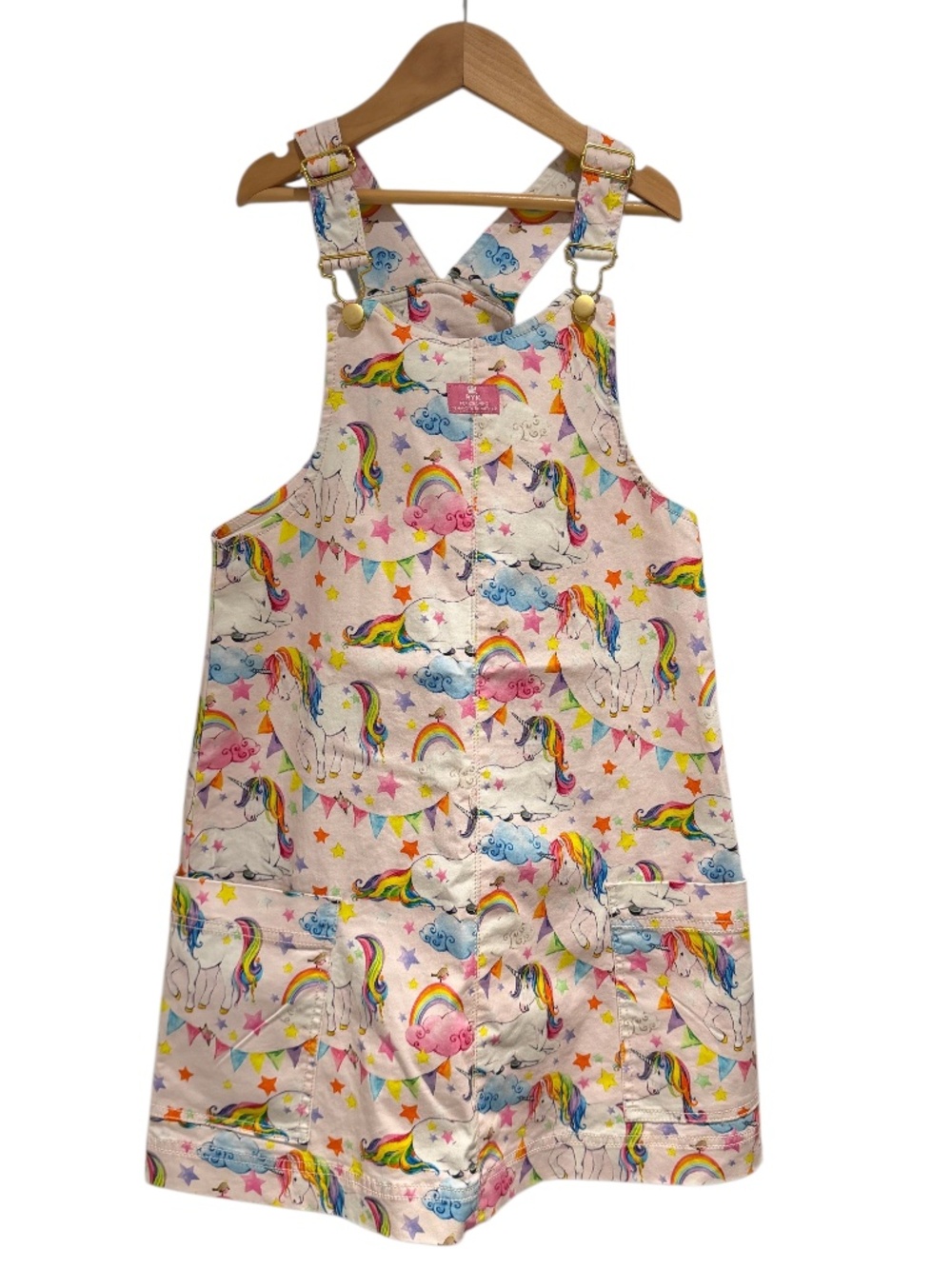 ROCK YOUR KID pink unicorn print denim overall dress - size 8